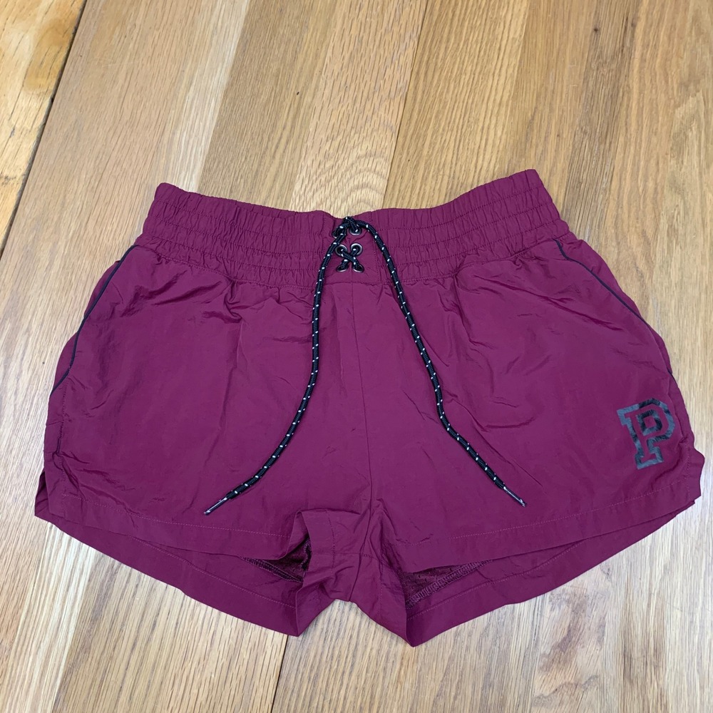 Pink‎ Victoria's Secret Maroon Lace Up Smocked Waist Running Shorts Size Small